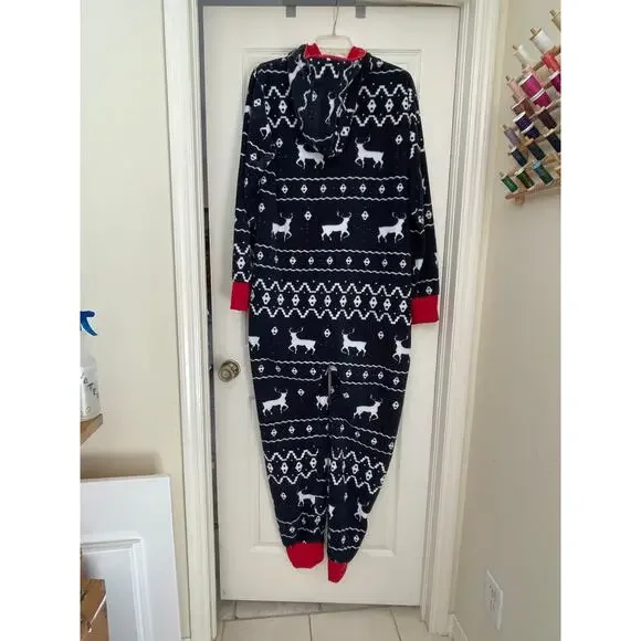 Tipsy Elves Reindeer Holiday Christmas Fleece Pajamas Jumpsuit Size XL - Picture 7 of 9